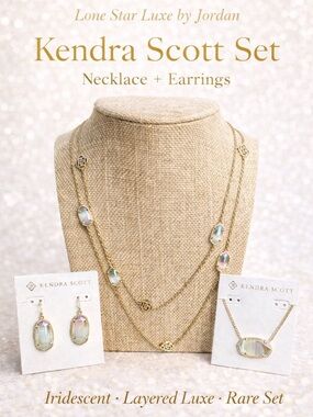 Kendra Scott Iridescent Jewelry Set Gold Luxe Necklace + Earrings | Rare Find